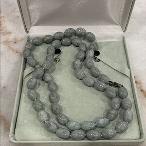 GSJ Gold Stone Corp QVC Chinese Jade 12mm Bead 36" Necklace 925 w/Box
